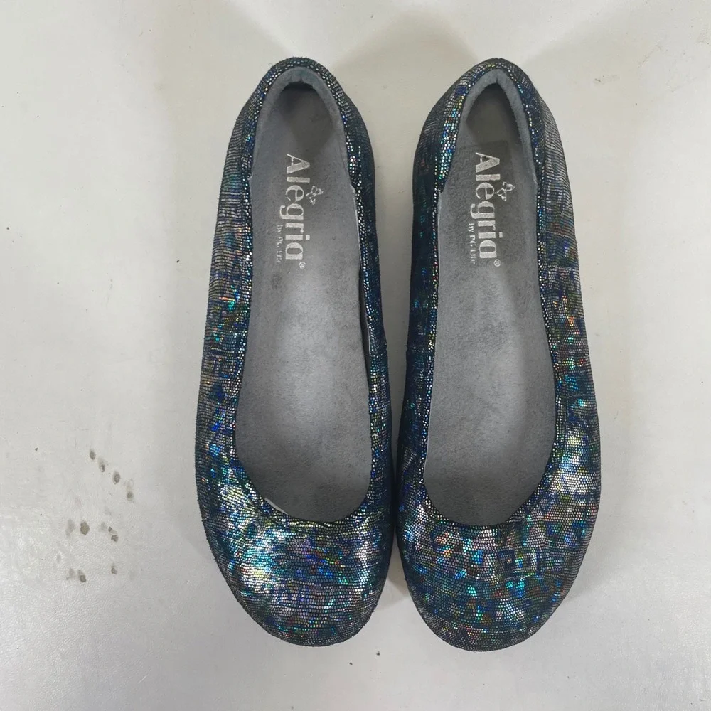 Alegria by PG Lite Petal Ballet Flats Metallic Mosaic Leather PET-321 Size 9